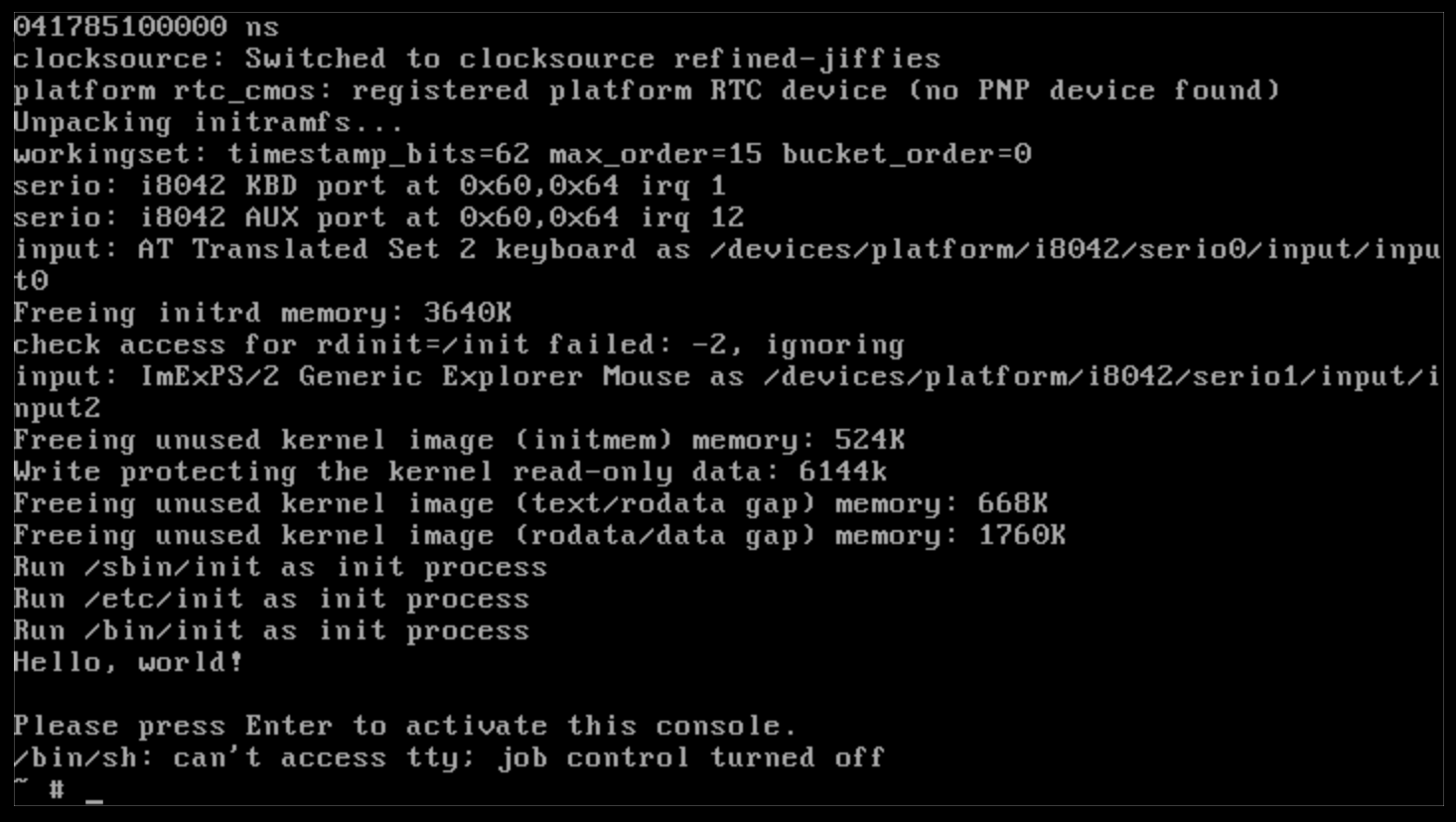 virtual machine with inittab